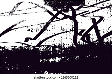 Distressed background in black and white texture with  dark spots, scratches and lines. Abstract vector illustration