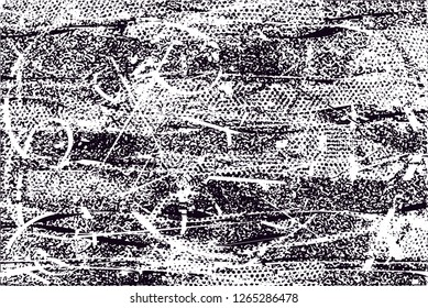 Distressed background in black and white texture with  dark spots, nets,scratches and lines. Abstract vector illustration