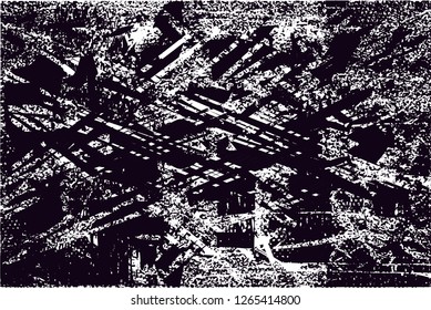 Distressed background in black and white texture with  dark spots, nets,scratches and lines. Abstract vector illustration