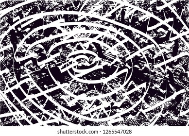 Distressed background in black and white texture with  dark spots, nets,scratches and lines. Abstract vector illustration