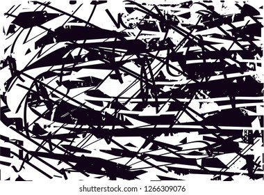 Distressed background in black and white texture with  dark spots, nets,scratches and lines. Abstract vector illustration