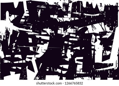 Distressed background in black and white texture with  dark spots, nets,scratches and lines. Abstract vector illustration
