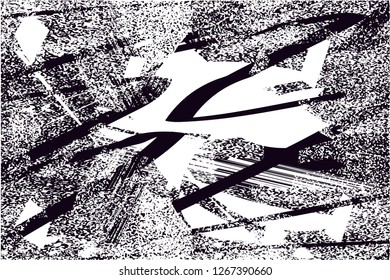 Distressed background in black and white texture with  dark spots, nets,scratches and lines. Abstract vector illustration