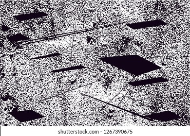 Distressed background in black and white texture with  dark spots, nets,scratches and lines. Abstract vector illustration