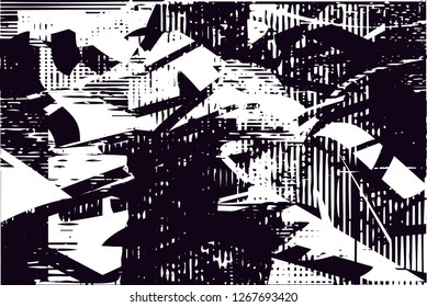 Distressed background in black and white texture with  dark spots, nets,scratches and lines. Abstract vector illustration