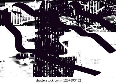 Distressed background in black and white texture with  dark spots, nets,scratches and lines. Abstract vector illustration