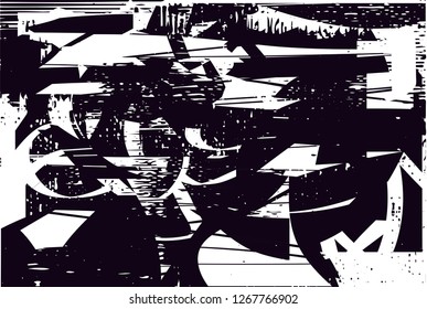 Distressed background in black and white texture with  dark spots, nets,scratches and lines. Abstract vector illustration