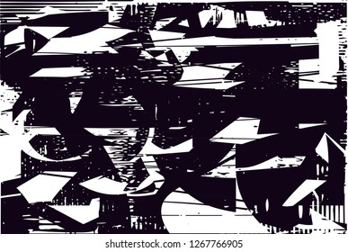 Distressed background in black and white texture with  dark spots, nets,scratches and lines. Abstract vector illustration