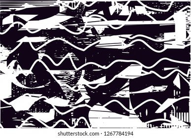 Distressed background in black and white texture with  dark spots, nets,scratches and lines. Abstract vector illustration