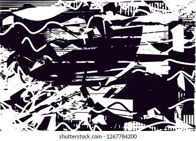 Distressed background in black and white texture with  dark spots, nets,scratches and lines. Abstract vector illustration