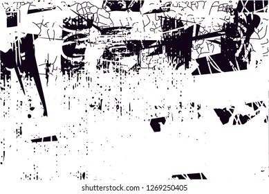 Distressed background in black and white texture with  dark spots, nets,scratches and lines. Abstract vector illustration