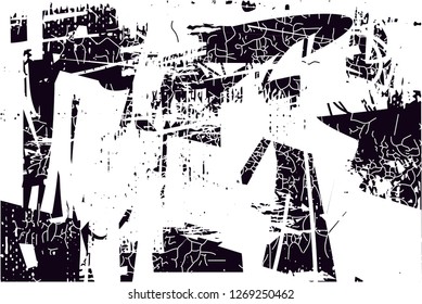 Distressed background in black and white texture with  dark spots, nets,scratches and lines. Abstract vector illustration