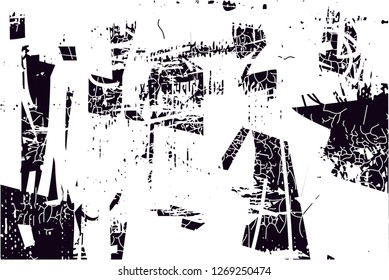 Distressed background in black and white texture with  dark spots, nets,scratches and lines. Abstract vector illustration