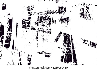Distressed background in black and white texture with  dark spots, nets,scratches and lines. Abstract vector illustration