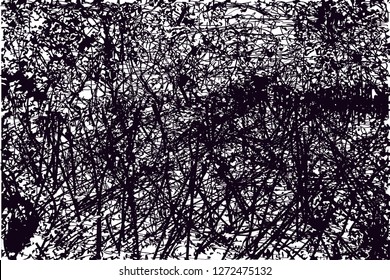 Distressed background in black and white texture with  dark spots, scratches and lines. Abstract vector illustration