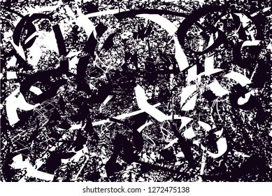 Distressed background in black and white texture with  dark spots, scratches and lines. Abstract vector illustration