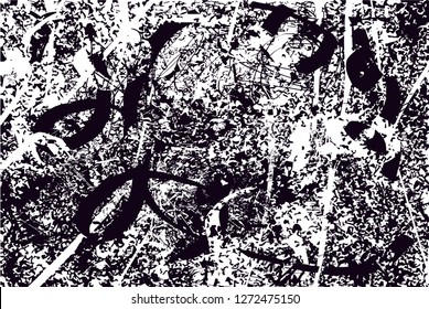Distressed background in black and white texture with  dark spots, scratches and lines. Abstract vector illustration
