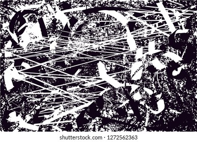 Distressed background in black and white texture with  dark spots, scratches and lines. Abstract vector illustration