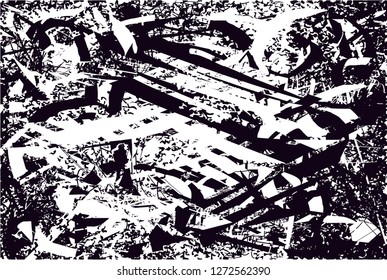 Distressed background in black and white texture with  dark spots, scratches and lines. Abstract vector illustration