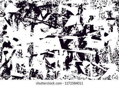 Distressed background in black and white texture with  dark spots, scratches and lines. Abstract vector illustration