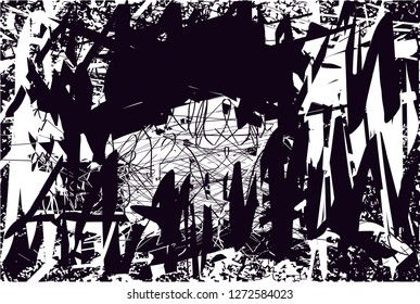 Distressed background in black and white texture with  dark spots, scratches and lines. Abstract vector illustration