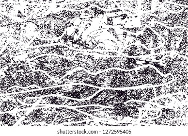 Distressed background in black and white texture with  dark spots, scratches and lines. Abstract vector illustration