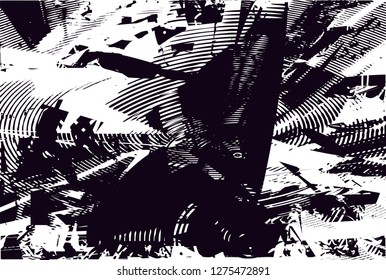 Distressed background in black and white texture from leaves, with dots, spots, scratches and lines. Abstract vector illustration