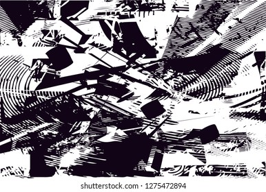 Distressed background in black and white texture from leaves, with dots, spots, scratches and lines. Abstract vector illustration