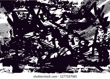 Distressed background in black and white texture with  dark spots, scratches and lines. Abstract vector illustration