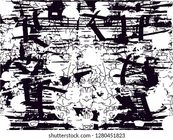 Distressed background in black and white texture from leaves, with dots, spots, scratches and lines. Abstract vector illustration