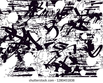 Distressed background in black and white texture from leaves, with dots, spots, scratches and lines. Abstract vector illustration