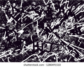 Distressed background in black and white texture from leaves, with dots, spots, scratches and lines. Abstract vector illustration