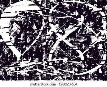 Distressed background in black and white texture from leaves, with dots, spots, scratches and lines. Abstract vector illustration