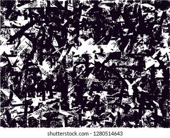 Distressed background in black and white texture from leaves, with dots, spots, scratches and lines. Abstract vector illustration