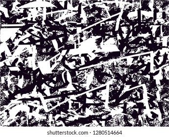 Distressed background in black and white texture from leaves, with dots, spots, scratches and lines. Abstract vector illustration