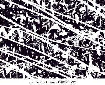 Distressed background in black and white texture from leaves, with dots, spots, scratches and lines. Abstract vector illustration