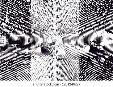 Distressed background in black and white texture with circles, spots, scratches and lines. Abstract vector illustration