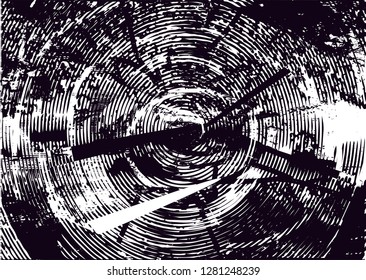 Distressed background in black and white texture with circles, spots, scratches and lines. Abstract vector illustration