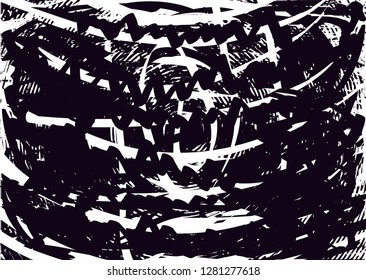 Distressed background in black and white texture with circles, spots, scratches and lines. Abstract vector illustration