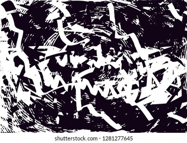 Distressed background in black and white texture with circles, spots, scratches and lines. Abstract vector illustration