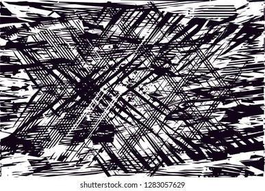Distressed background in black and white texture from leaves, with dots, spots, scratches and lines. Abstract vector illustration