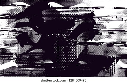 Distressed background in black and white texture with  dark spots, scratches and lines. Abstract illustration