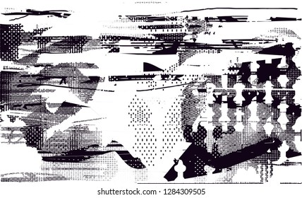 Distressed background in black and white texture with  dark spots, scratches and lines. Abstract illustration