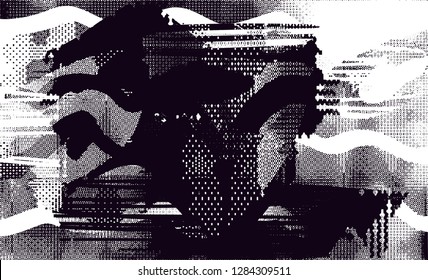 Distressed background in black and white texture with  dark spots, scratches and lines. Abstract illustration