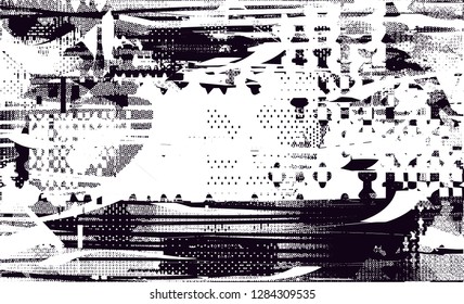 Distressed background in black and white texture with  dark spots, scratches and lines. Abstract illustration