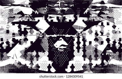 Distressed background in black and white texture with  dark spots, scratches and lines. Abstract illustration