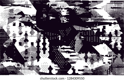 Distressed background in black and white texture with  dark spots, scratches and lines. Abstract illustration