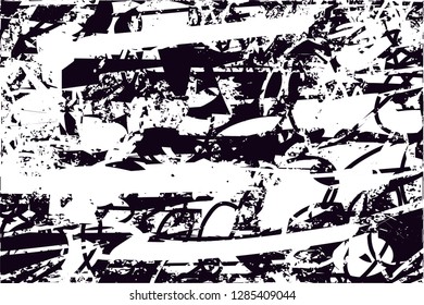 Distressed background in black and white texture with  dark spots, nets,scratches and lines. Abstract vector illustration