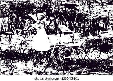 Distressed background in black and white texture with  dark spots, nets,scratches and lines. Abstract vector illustration