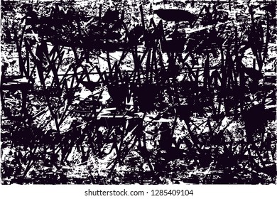 Distressed background in black and white texture with  dark spots, nets,scratches and lines. Abstract vector illustration